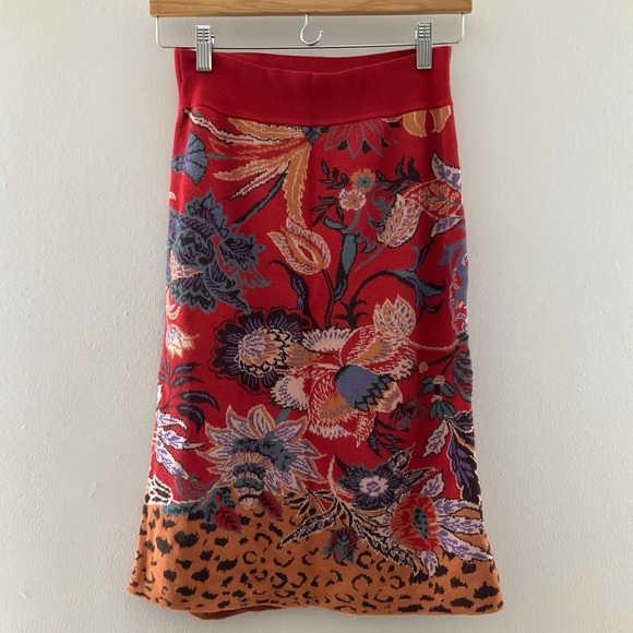 Maeve Dresses & Skirts - Maeve Small Red Floral Knit Midi Skirt with Multicolor Print